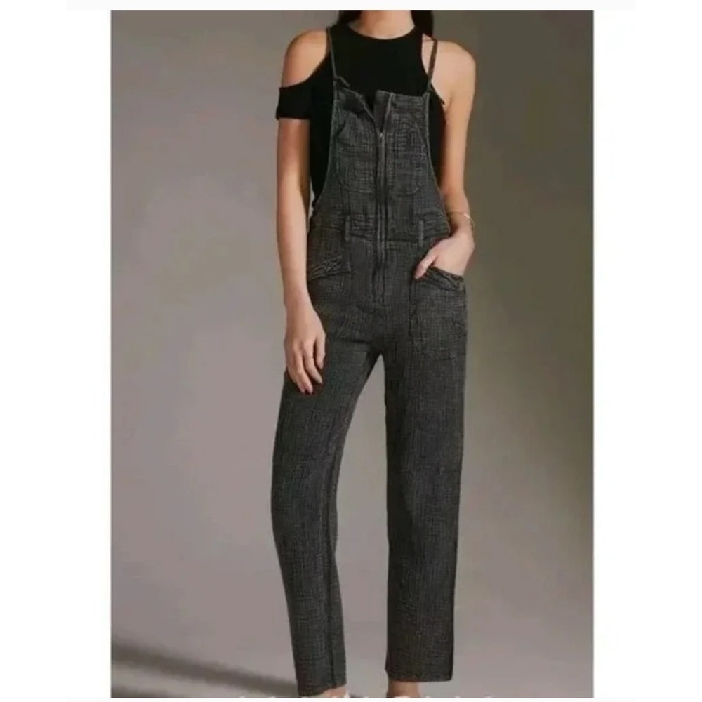 Pilcro Anthropologie Painter's Grey Gauze Overalls Sz 25 Boho Lounge Utility